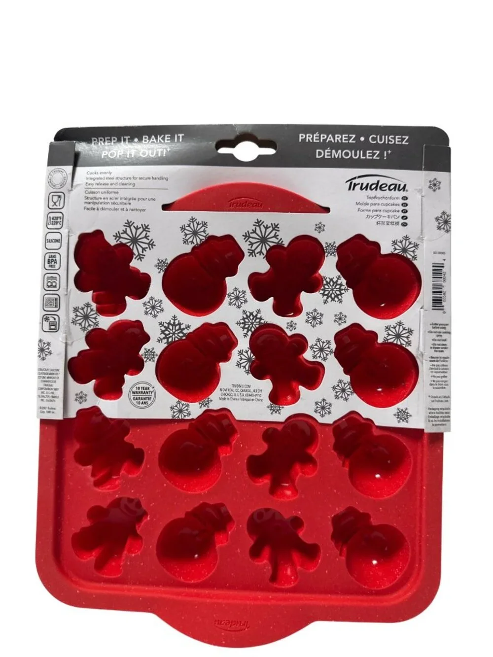 Trudeau Silicone 16-Cavity Holiday Cupcake Pan With Snowman & Gingerbread Man